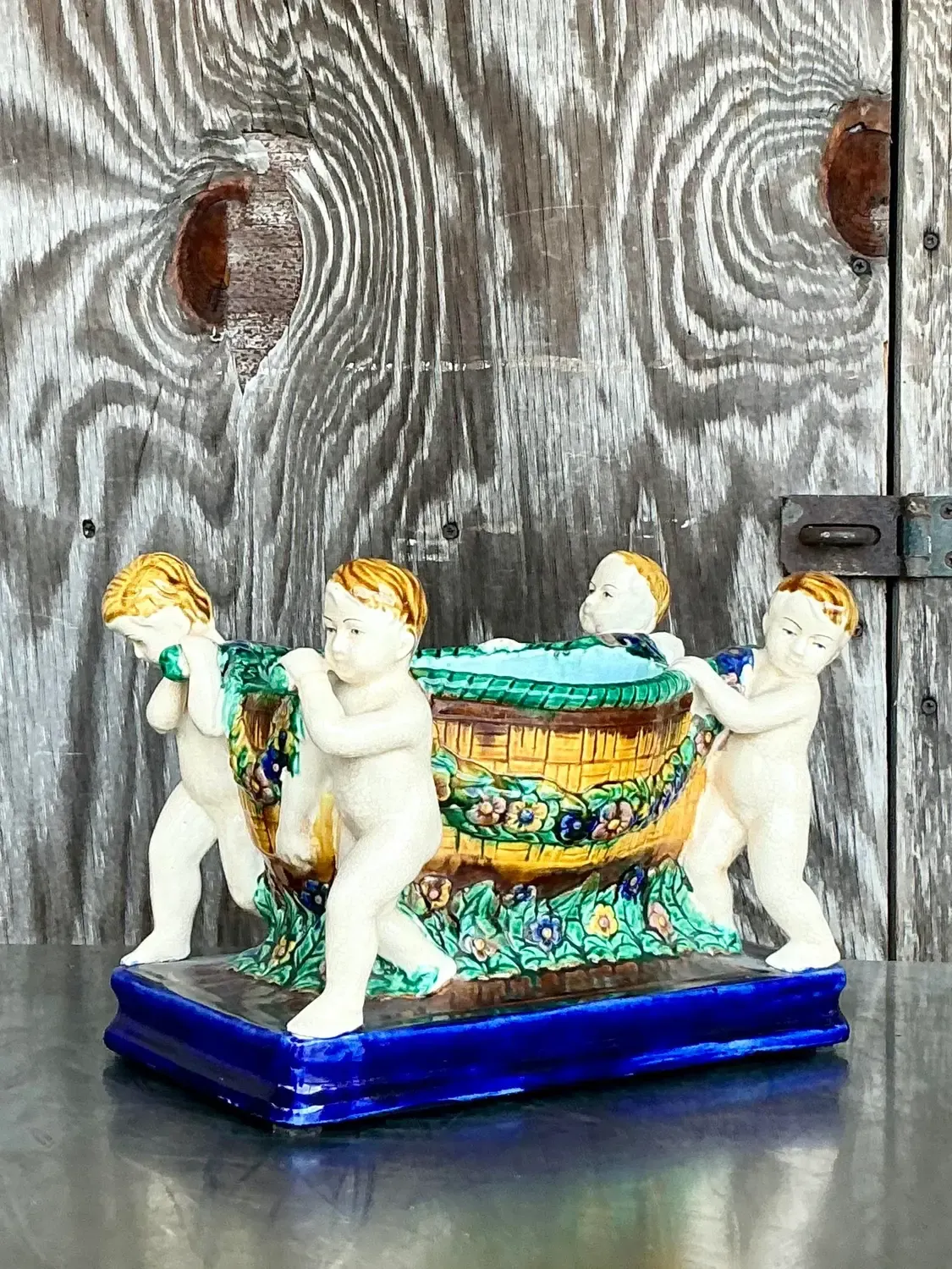 Vintage Regency Putti Cherub Majolica Centerpiece — additional photo 8
