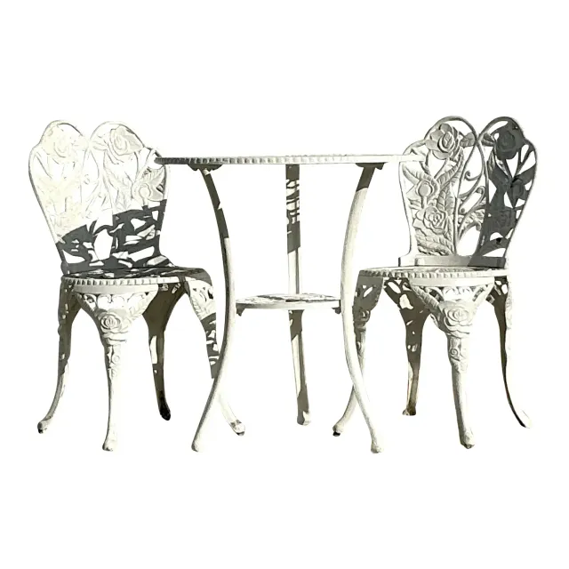 Vintage Regency Rose Garden Wrought Iron Table and Two Chairs - Set of 3 — additional photo 1