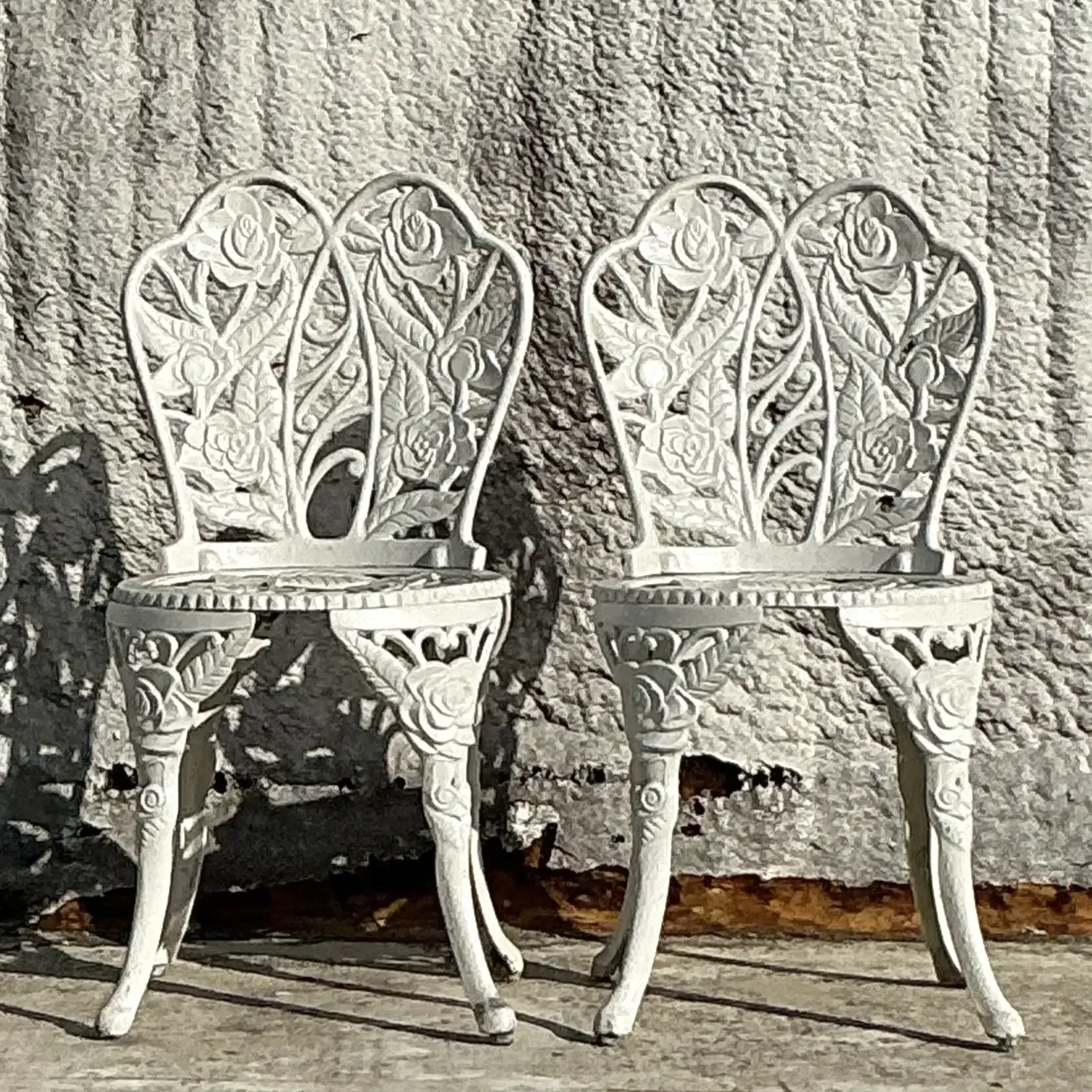Vintage Regency Rose Garden Wrought Iron Table and Two Chairs - Set of 3 — additional photo 2