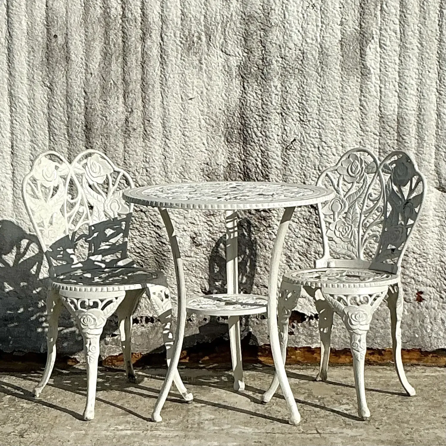 Vintage Regency Rose Garden Wrought Iron Table and Two Chairs - Set of 3 — additional photo 3