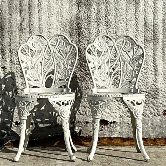 Vintage Regency Rose Garden Wrought Iron Table and Two Chairs - Set of 3 — additional photo 4
