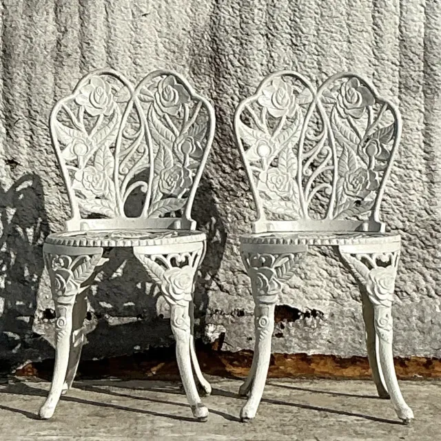 Vintage Regency Rose Garden Wrought Iron Table and Two Chairs - Set of 3 — additional photo 5