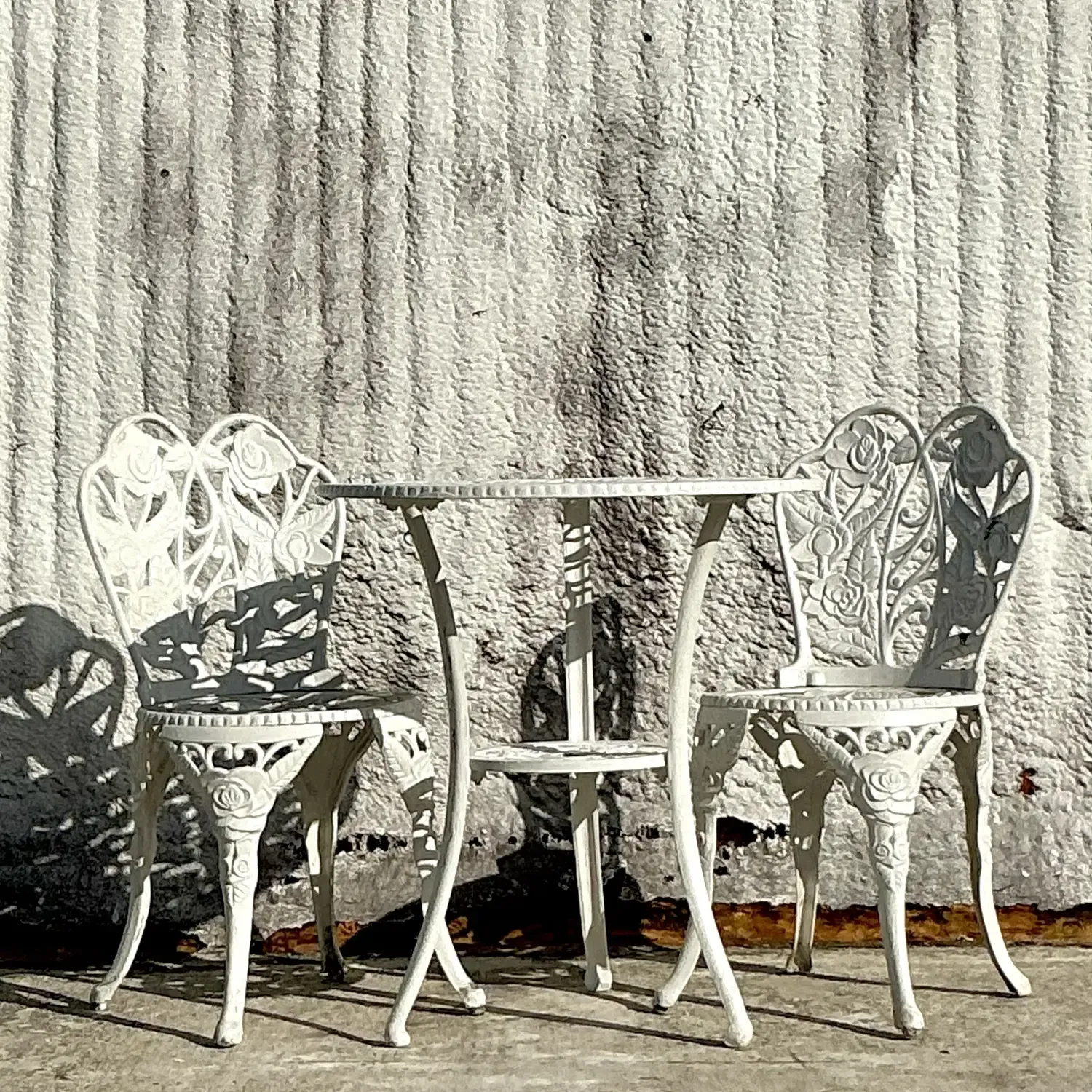 Vintage Regency Rose Garden Wrought Iron Table and Two Chairs - Set of 3 — additional photo 6