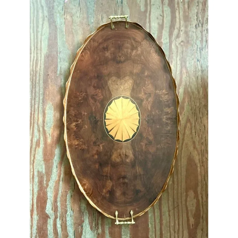 Vintage Regency Scalloped Marquetry Tray