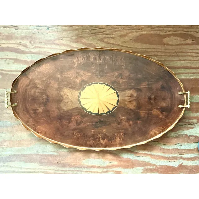 Vintage Regency Scalloped Marquetry Tray — additional photo 1