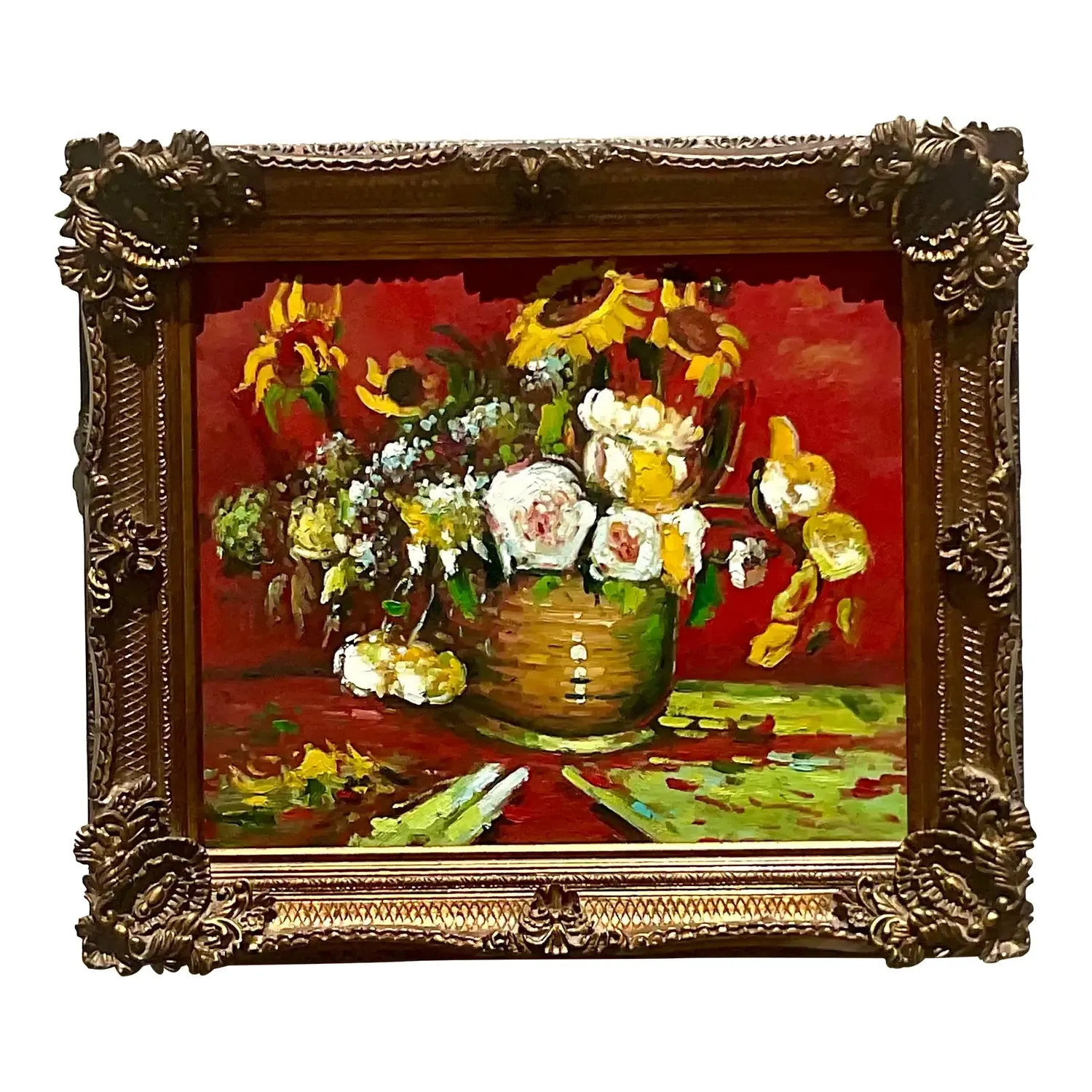 Vintage Regency Signed Floral Original Oil Painting on Canvas