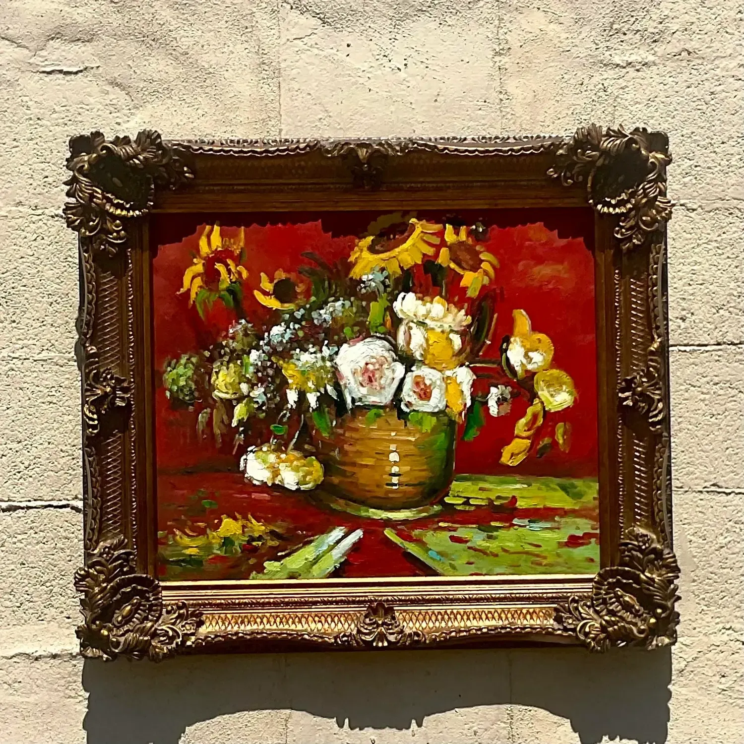 Vintage Regency Signed Floral Original Oil Painting on Canvas — additional photo 2