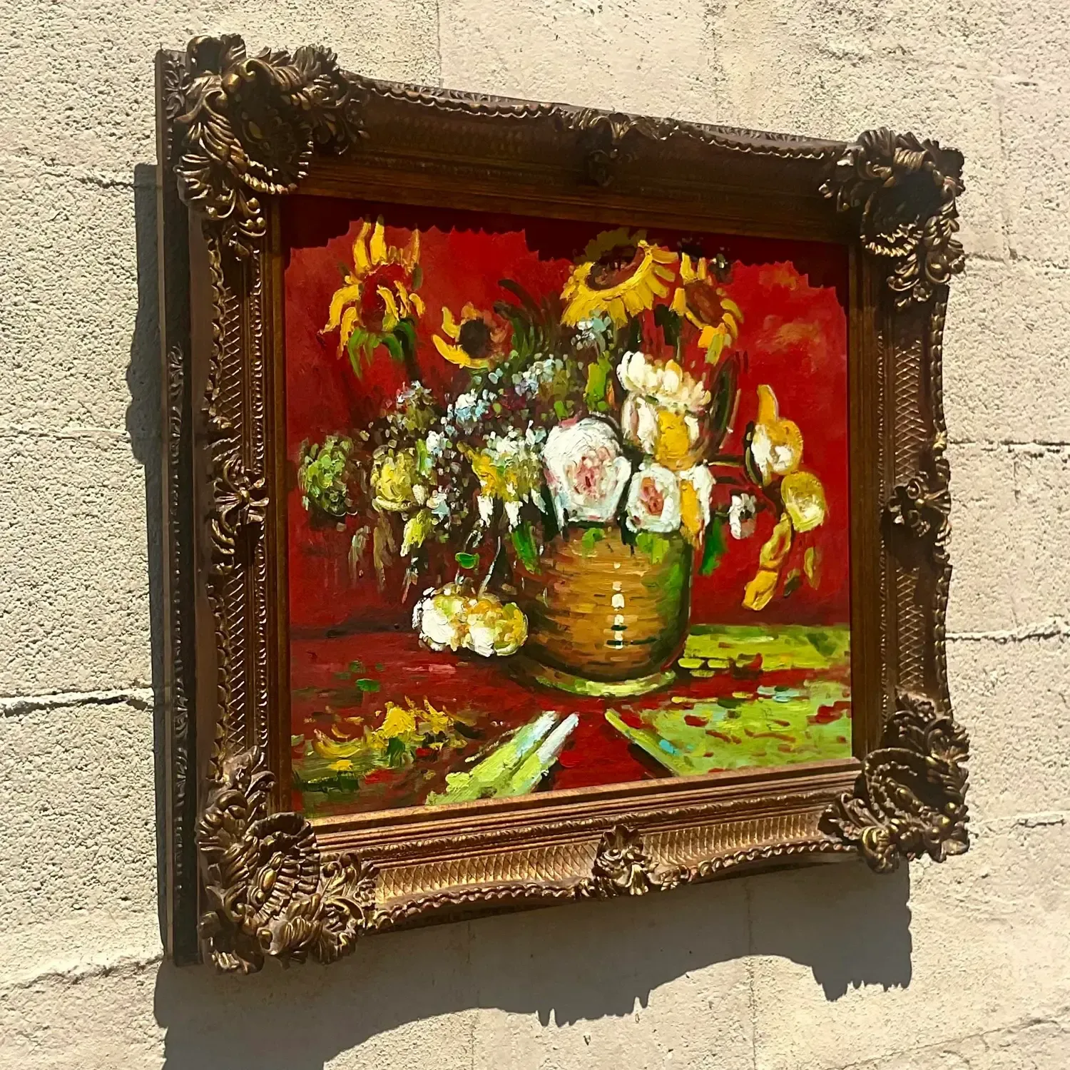 Vintage Regency Signed Floral Original Oil Painting on Canvas — additional photo 3