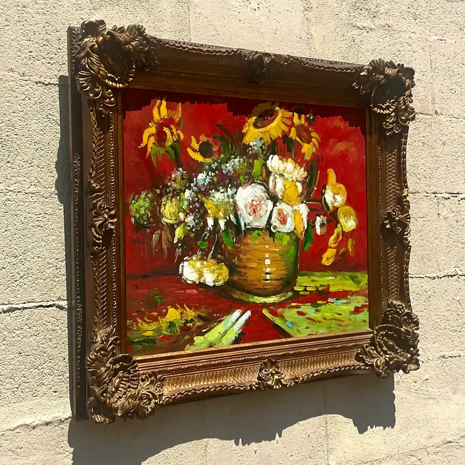 Vintage Regency Signed Floral Original Oil Painting on Canvas — additional photo 4