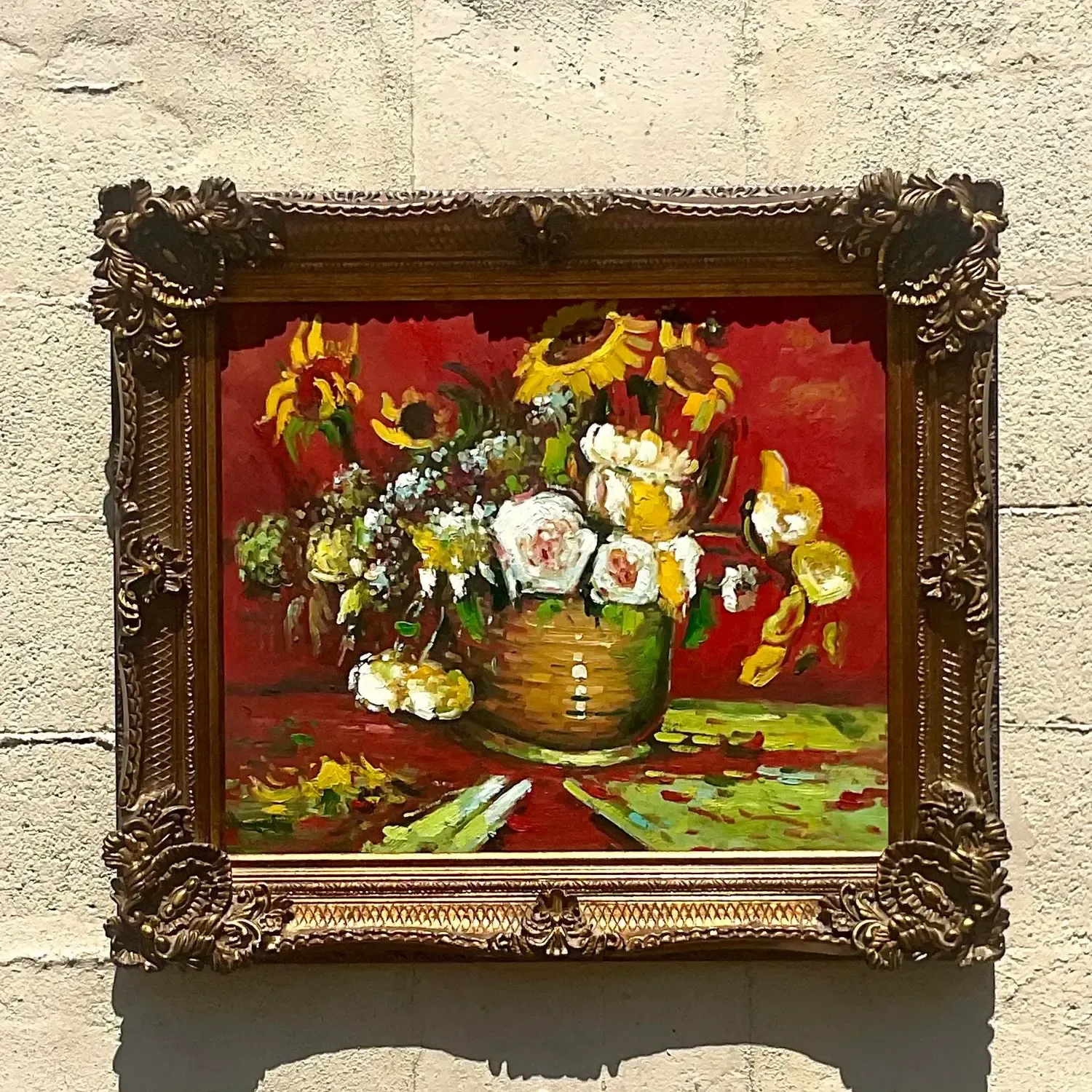 Vintage Regency Signed Floral Original Oil Painting on Canvas — additional photo 5