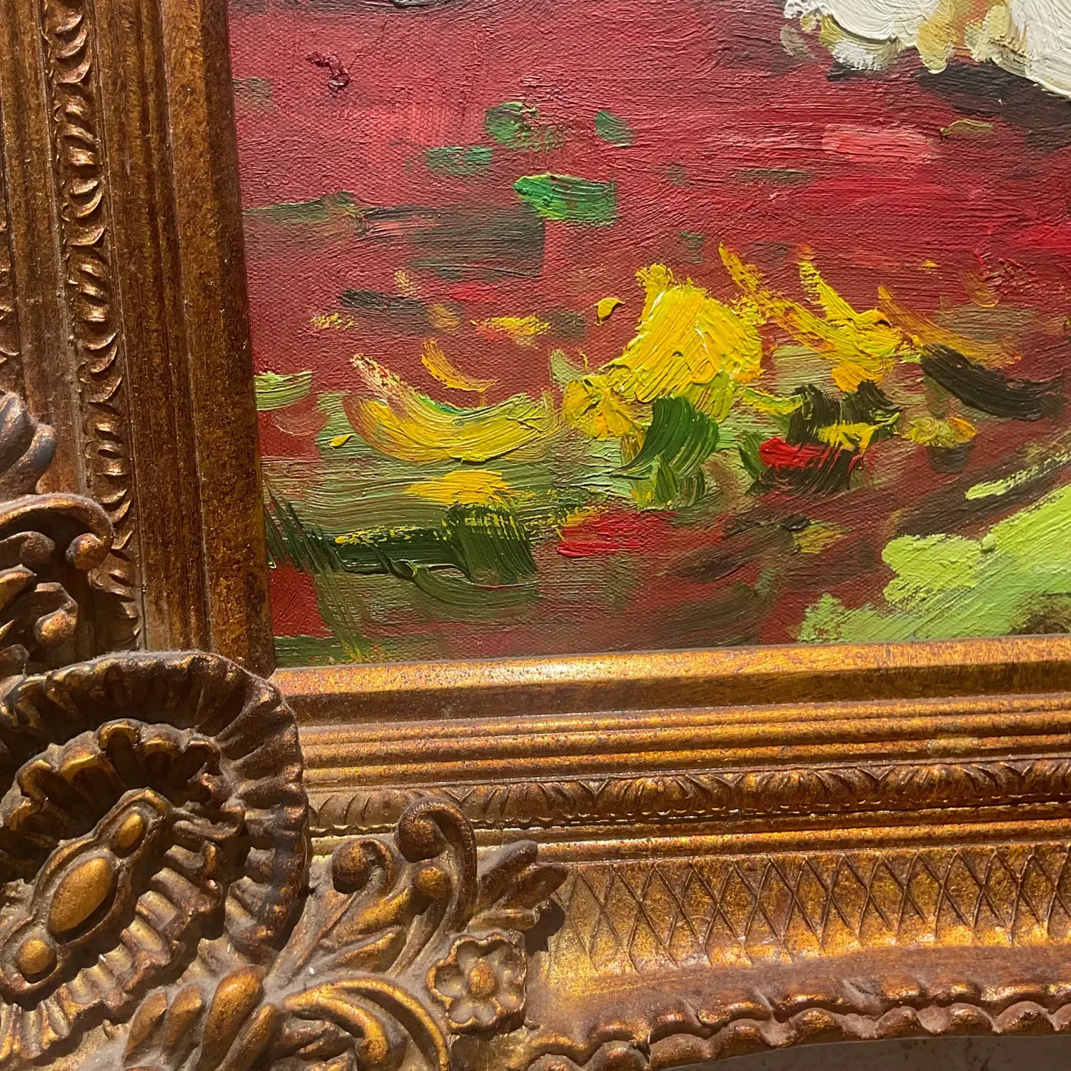 Vintage Regency Signed Floral Original Oil Painting on Canvas — additional photo 6