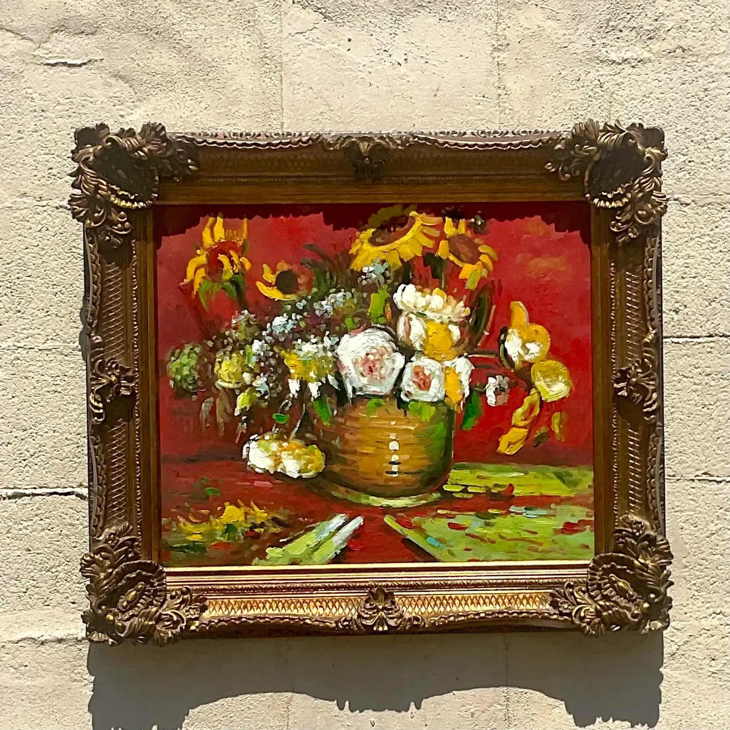 Vintage Regency Signed Floral Original Oil Painting on Canvas — additional photo 7
