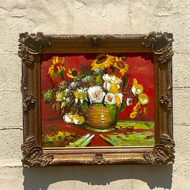 Vintage Regency Signed Floral Original Oil Painting on Canvas — additional photo 7