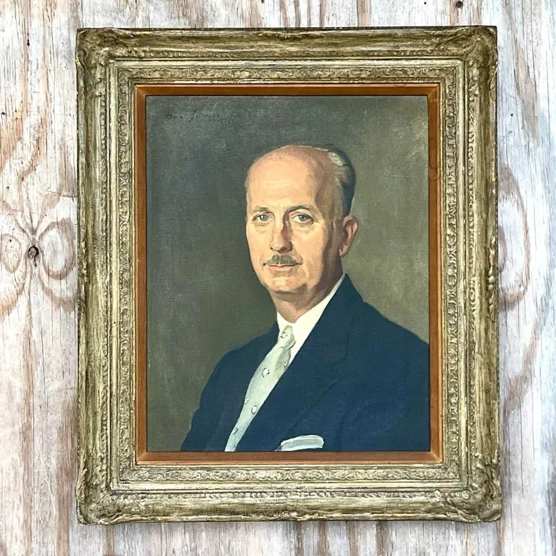 Vintage Regency Signed Original Oil Portrait Painting on Canvas — additional photo 4