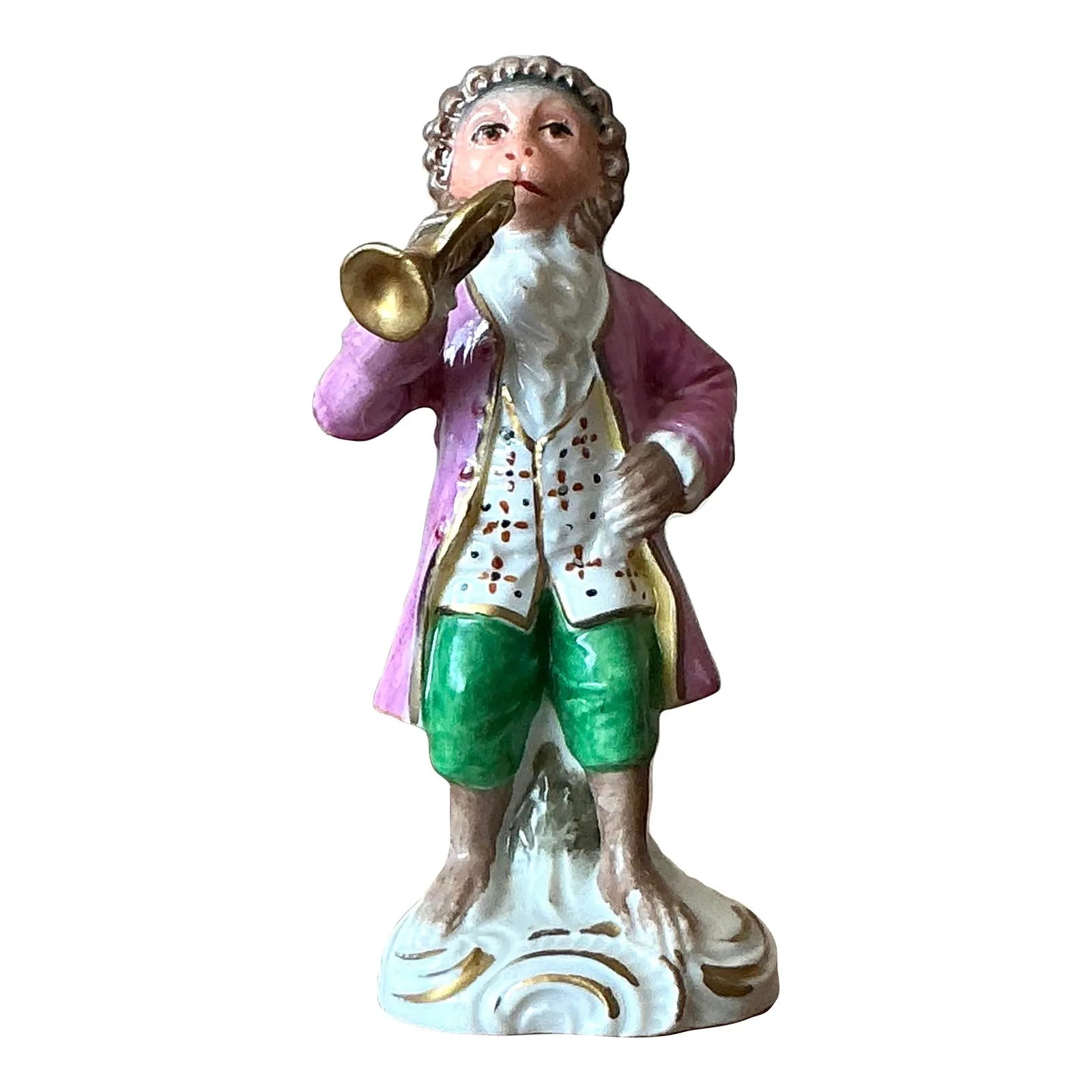 Vintage Regency Sitzendorf Porcelain Monkey Playing Trumpet — additional photo 5