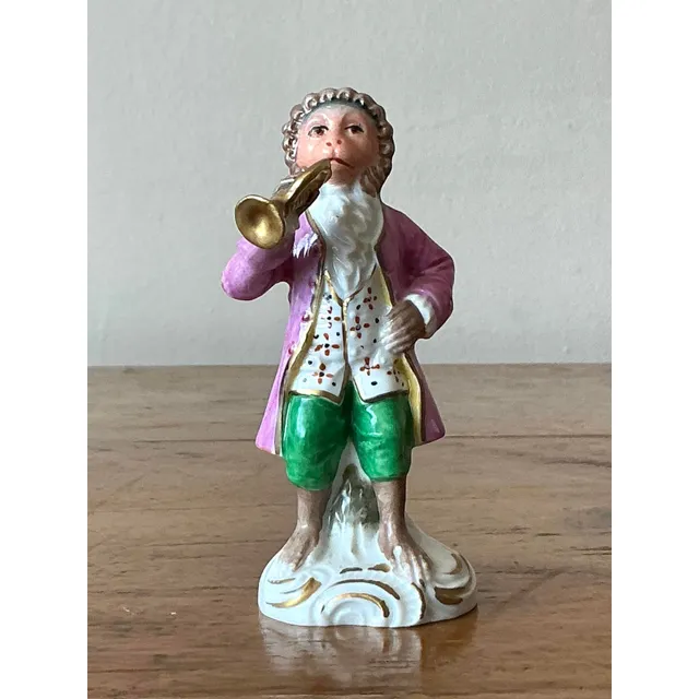 Vintage Regency Sitzendorf Porcelain Monkey Playing Trumpet — additional photo 6