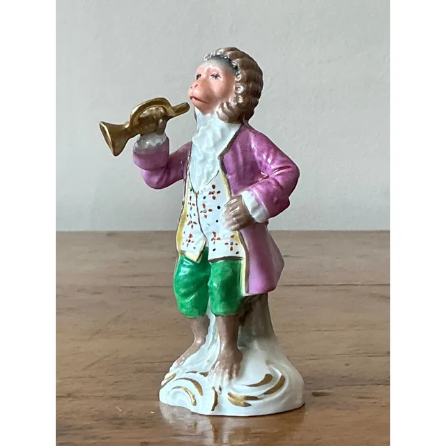 Vintage Regency Sitzendorf Porcelain Monkey Playing Trumpet — additional photo 8