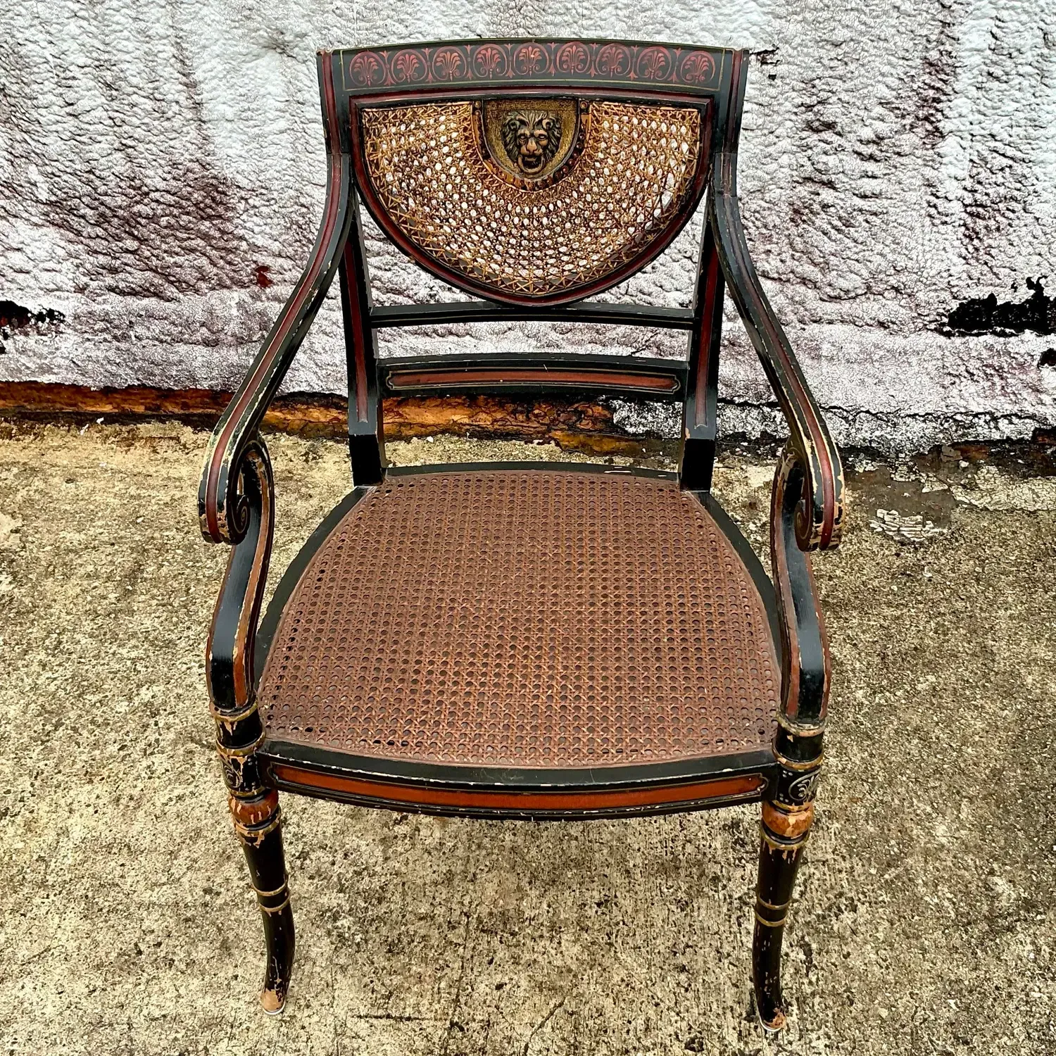 Vintage Regency Spider Web Cane Arm Chair