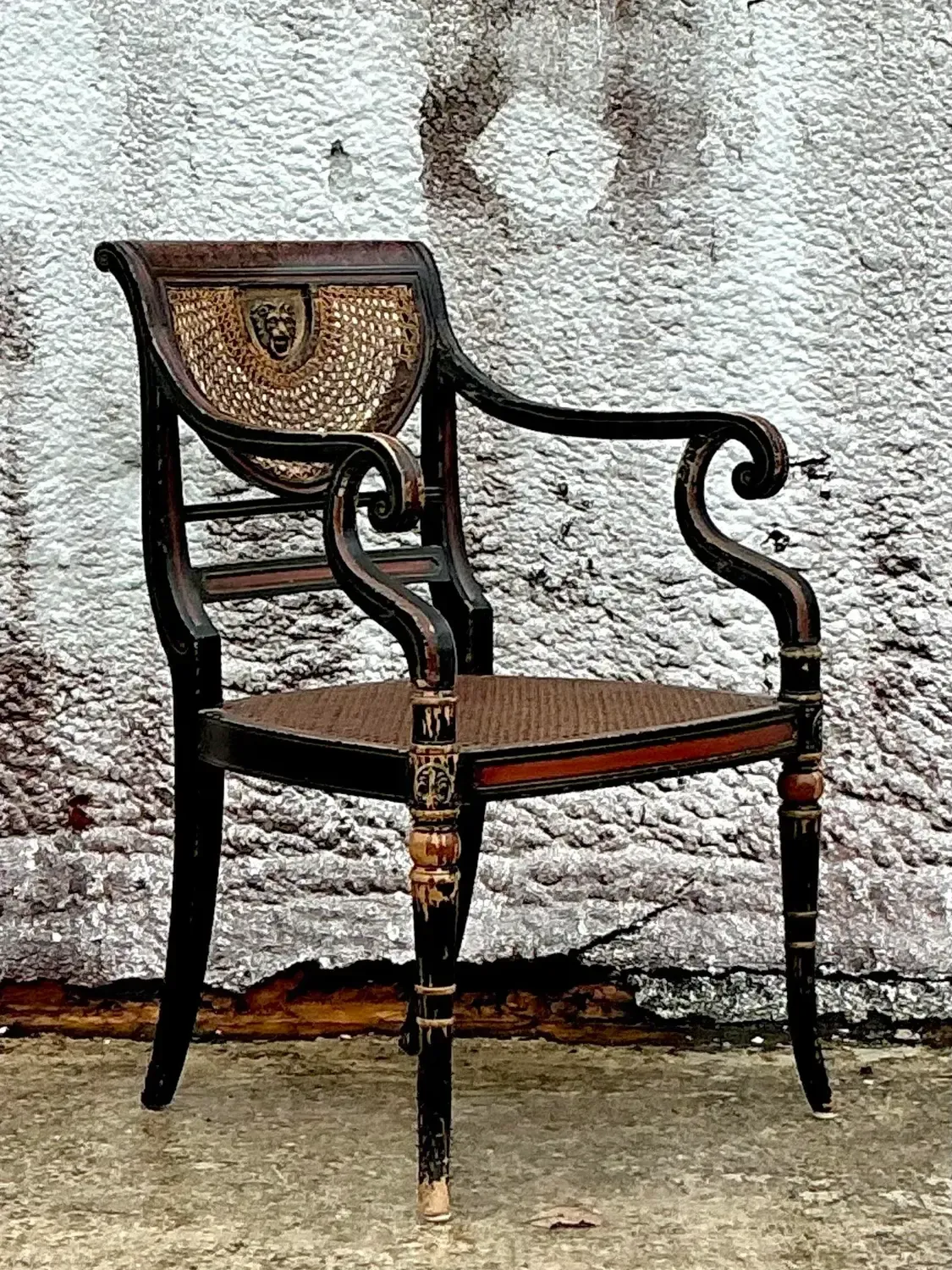 Vintage Regency Spider Web Cane Arm Chair — additional photo 5