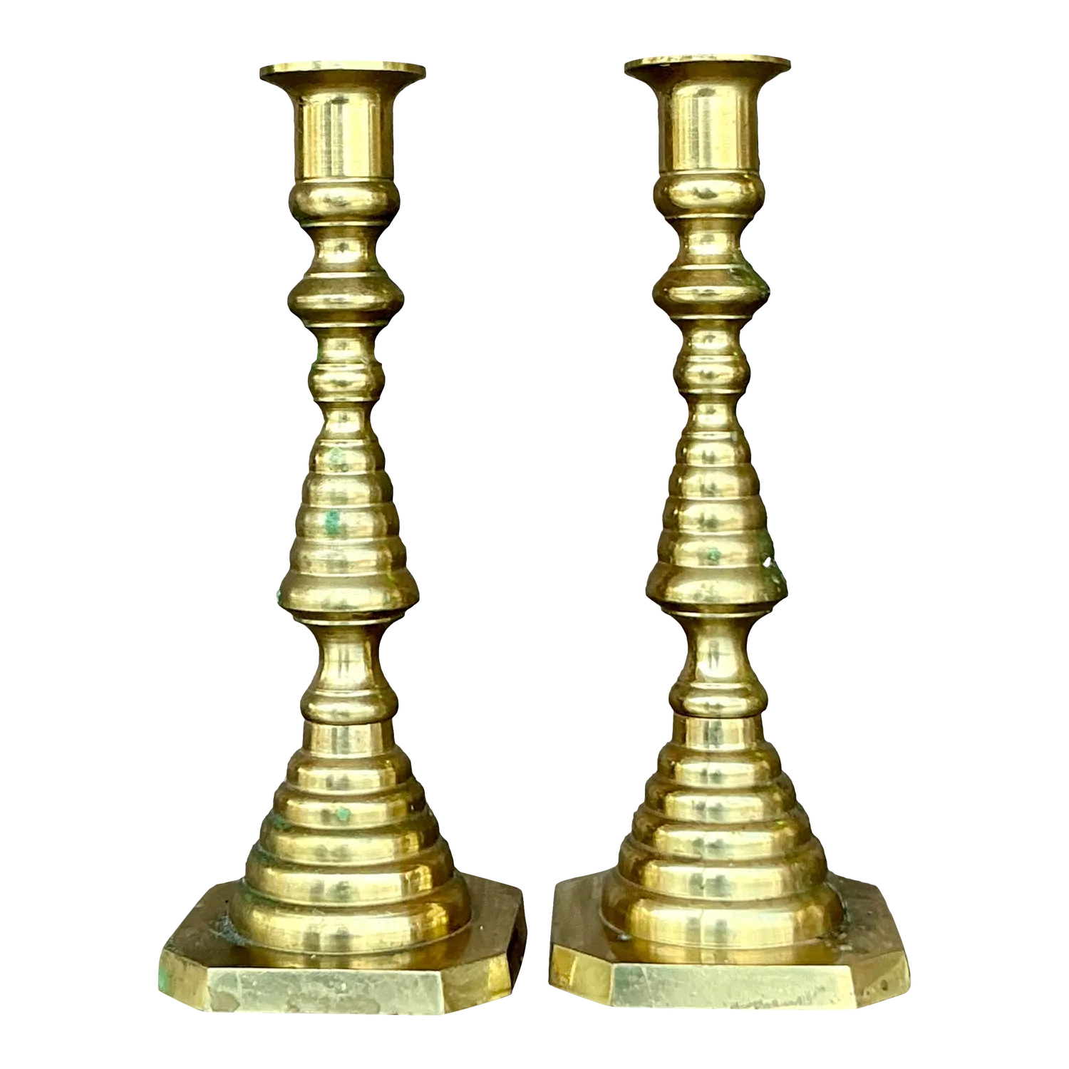 Vintage Regency Stacked Brass Candlesticks - A Pair — additional photo 2