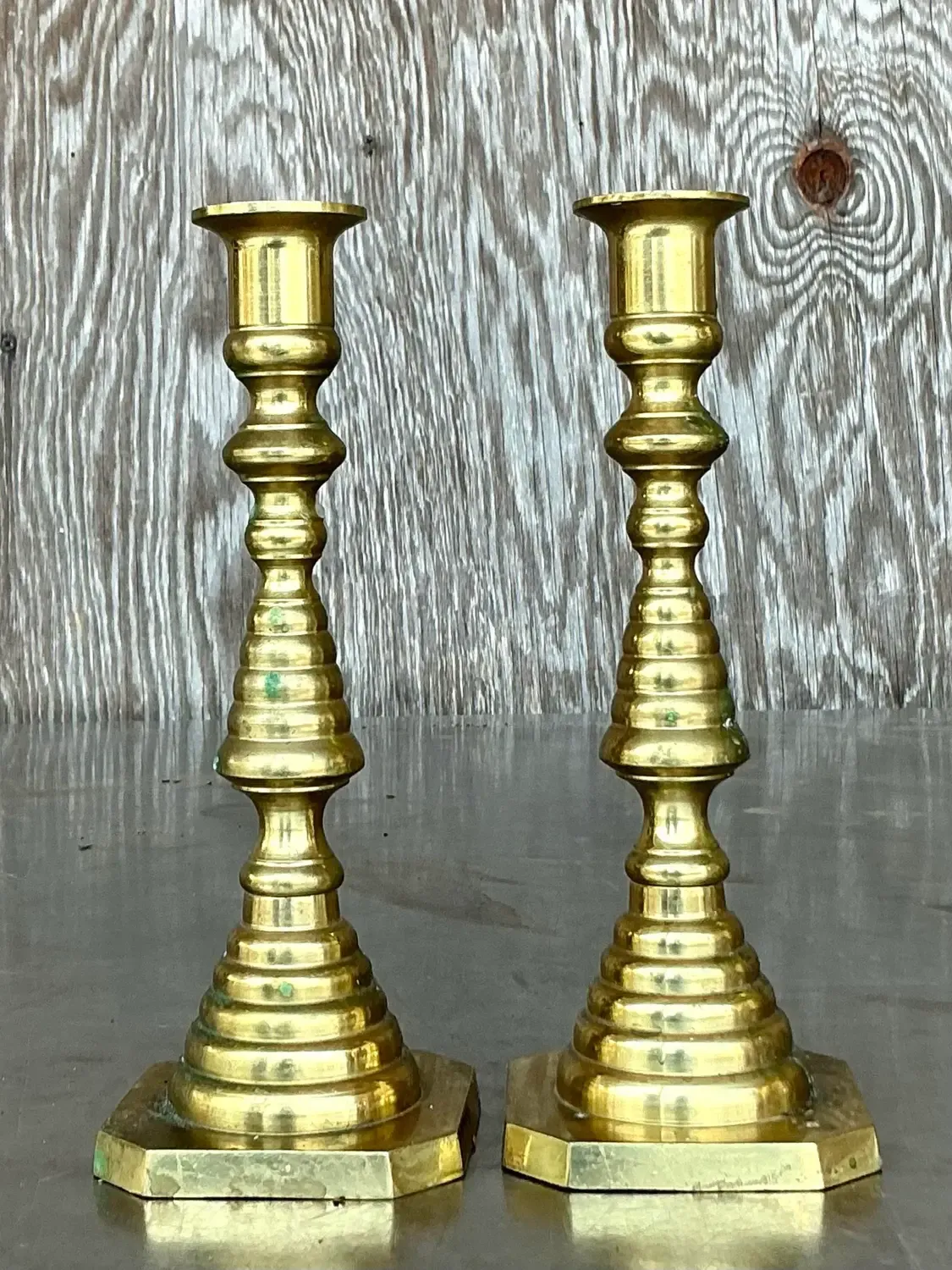 Vintage Regency Stacked Brass Candlesticks - A Pair — additional photo 5