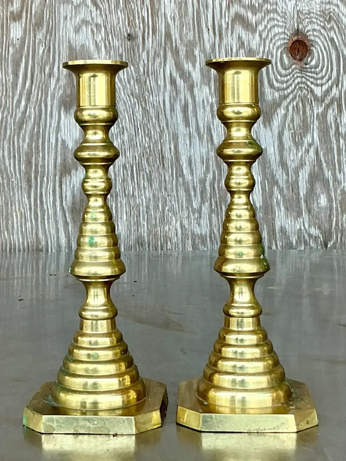 Vintage Regency Stacked Brass Candlesticks - A Pair — additional photo 6