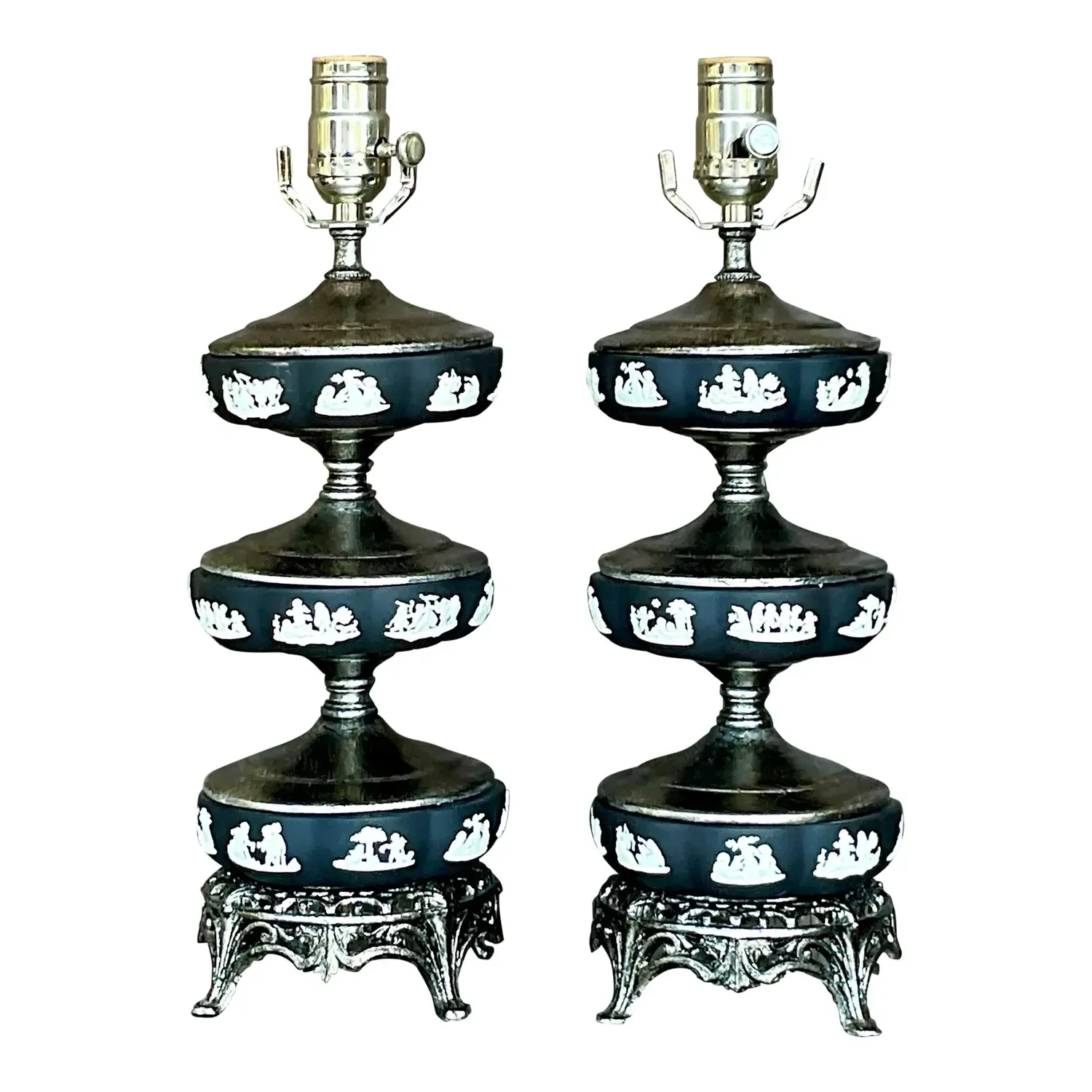 Vintage Regency Stacked Table Lamps After Wedgwood - a Pair