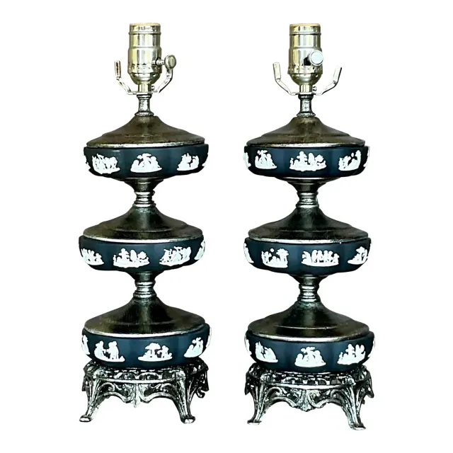 Vintage Regency Stacked Table Lamps After Wedgwood - a Pair — additional photo 1