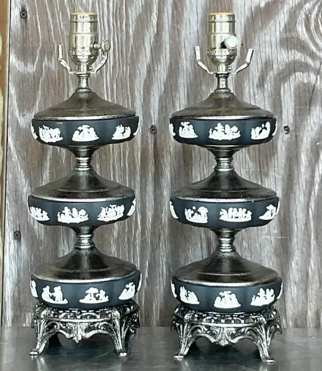 Vintage Regency Stacked Table Lamps After Wedgwood - a Pair — additional photo 2