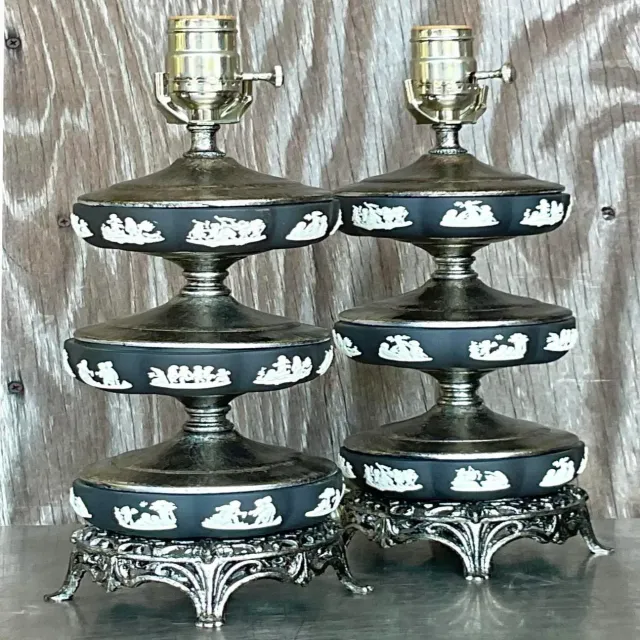 Vintage Regency Stacked Table Lamps After Wedgwood - a Pair — additional photo 3