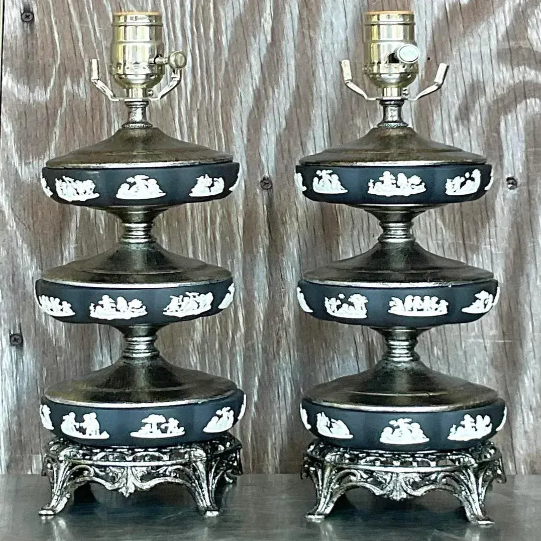 Vintage Regency Stacked Table Lamps After Wedgwood - a Pair — additional photo 4
