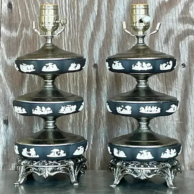 Vintage Regency Stacked Table Lamps After Wedgwood - a Pair — additional photo 4