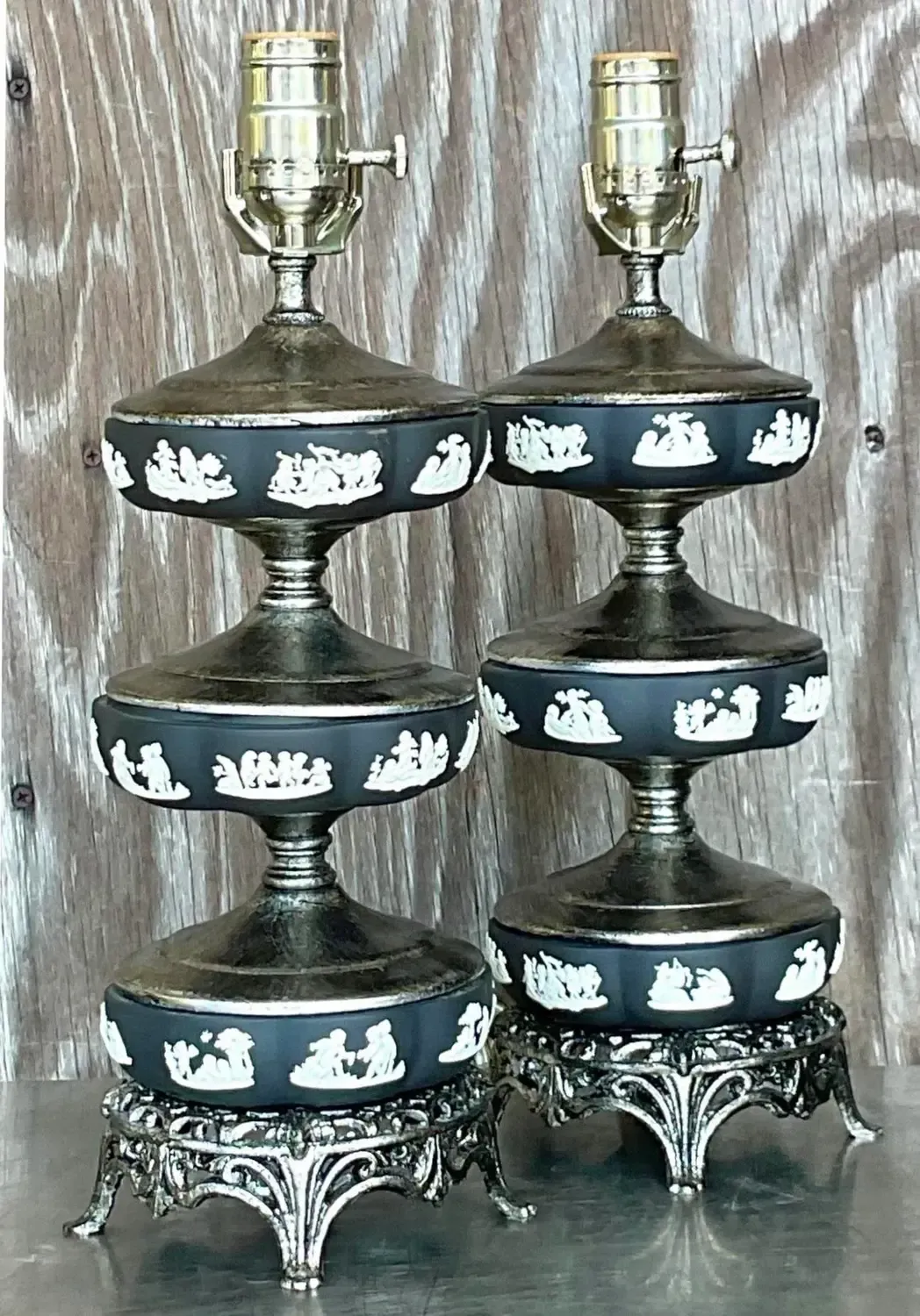 Vintage Regency Stacked Table Lamps After Wedgwood - a Pair — additional photo 5