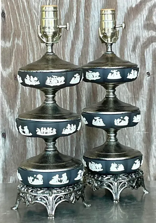 Vintage Regency Stacked Table Lamps After Wedgwood - a Pair — additional photo 5