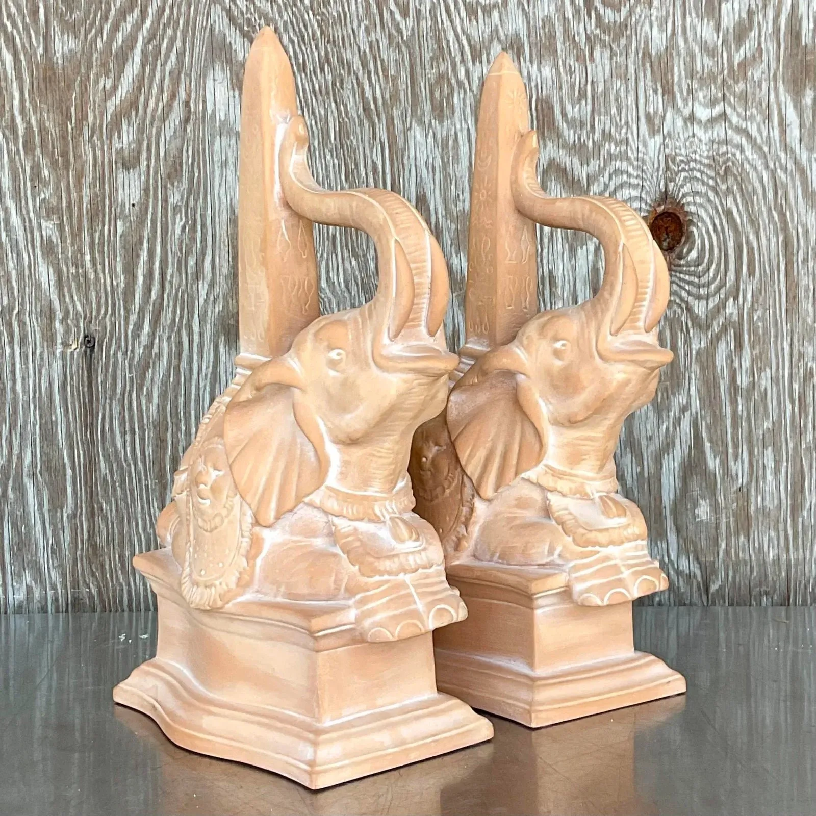 Vintage Regency Terra Cotta Elephant Obelisks - a Pair — additional photo 2