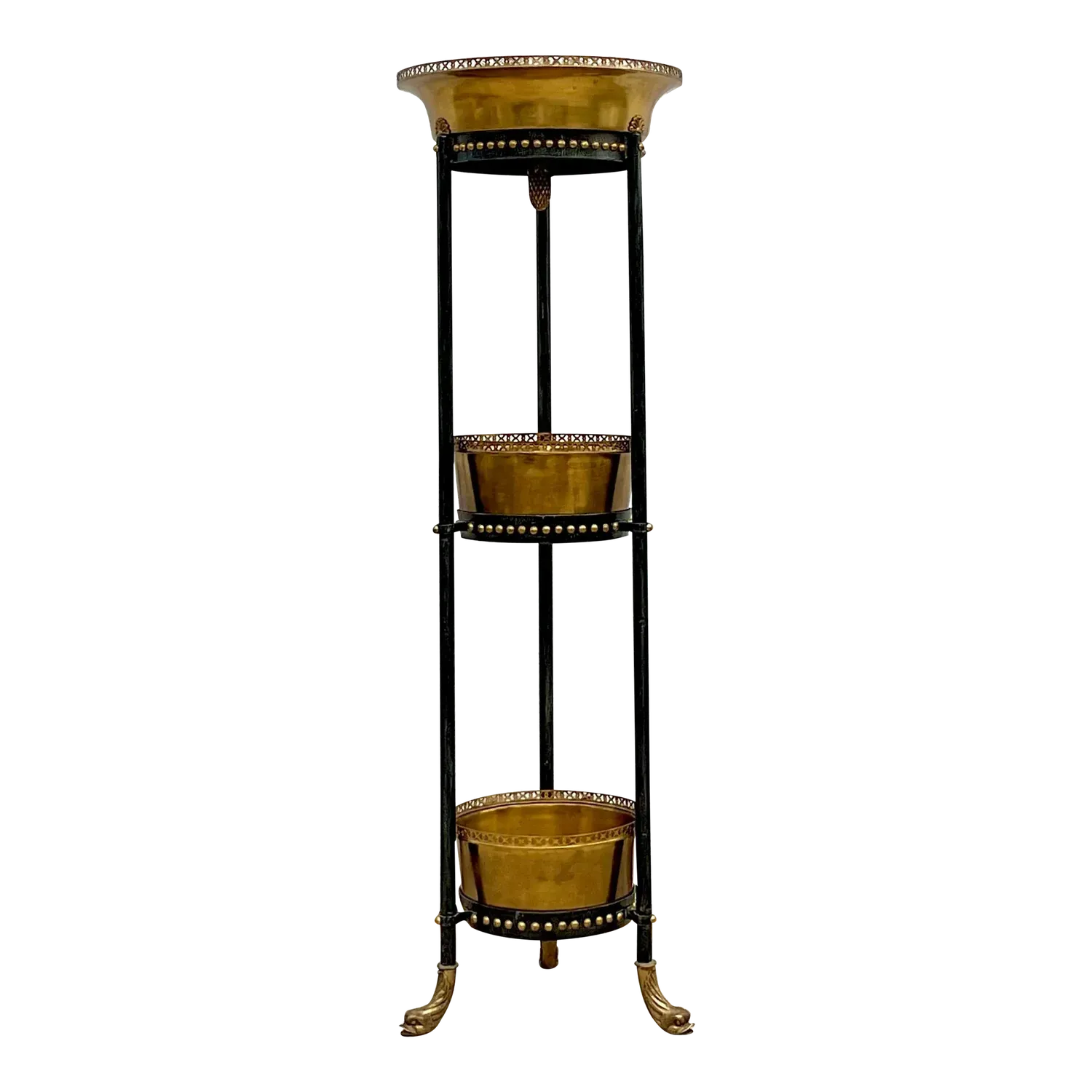 Vintage Regency Theodore Alexander Stacked Brass Jardiniere