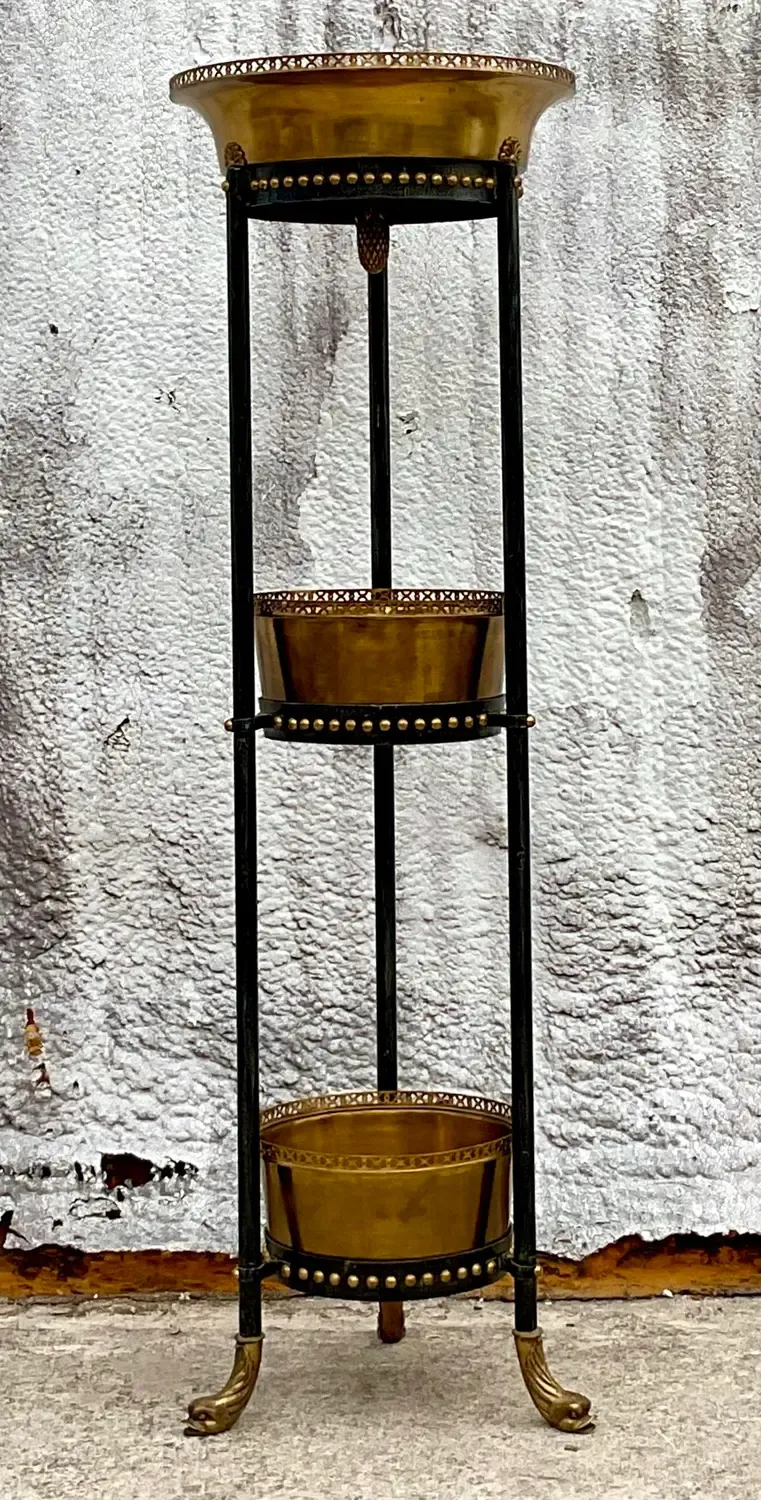 Vintage Regency Theodore Alexander Stacked Brass Jardiniere — additional photo 1