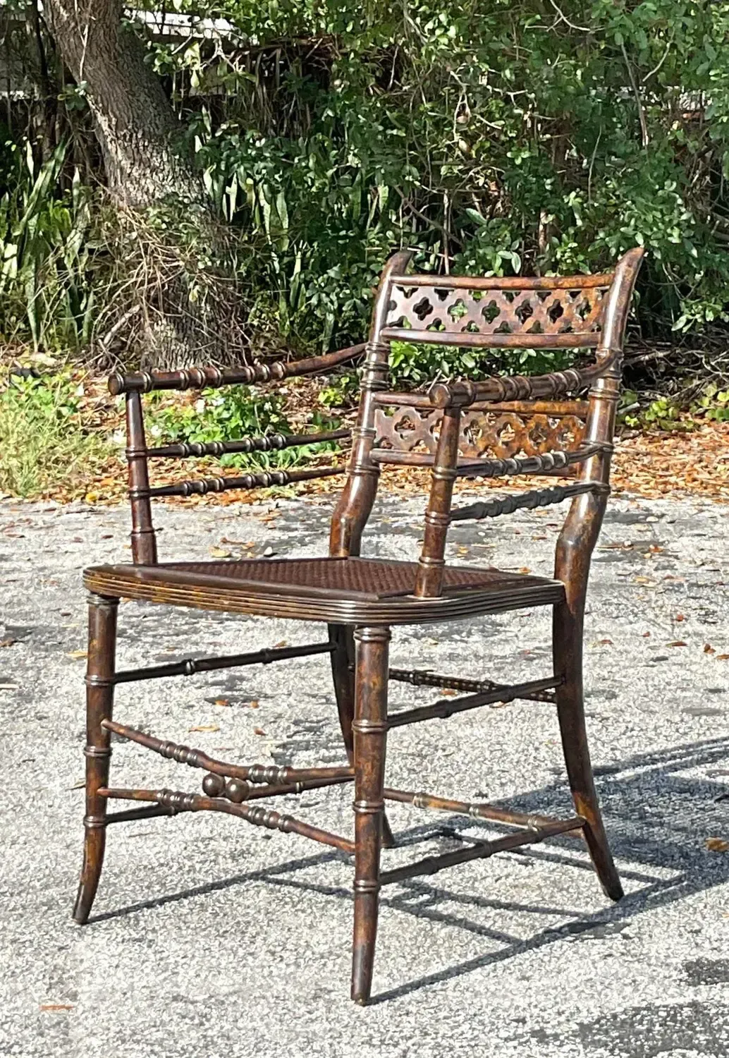 Vintage Regency Trellis Cane Chair — additional photo 1