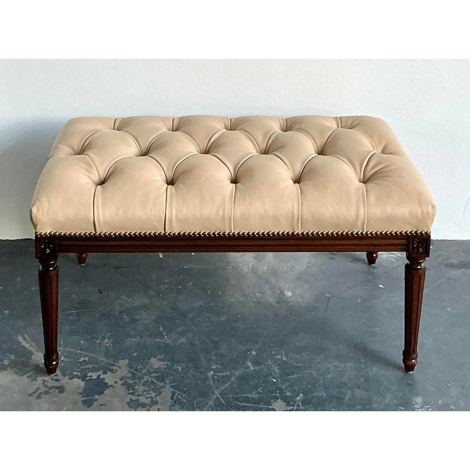 Vintage Regency Tufted Leather Bench — additional photo 1