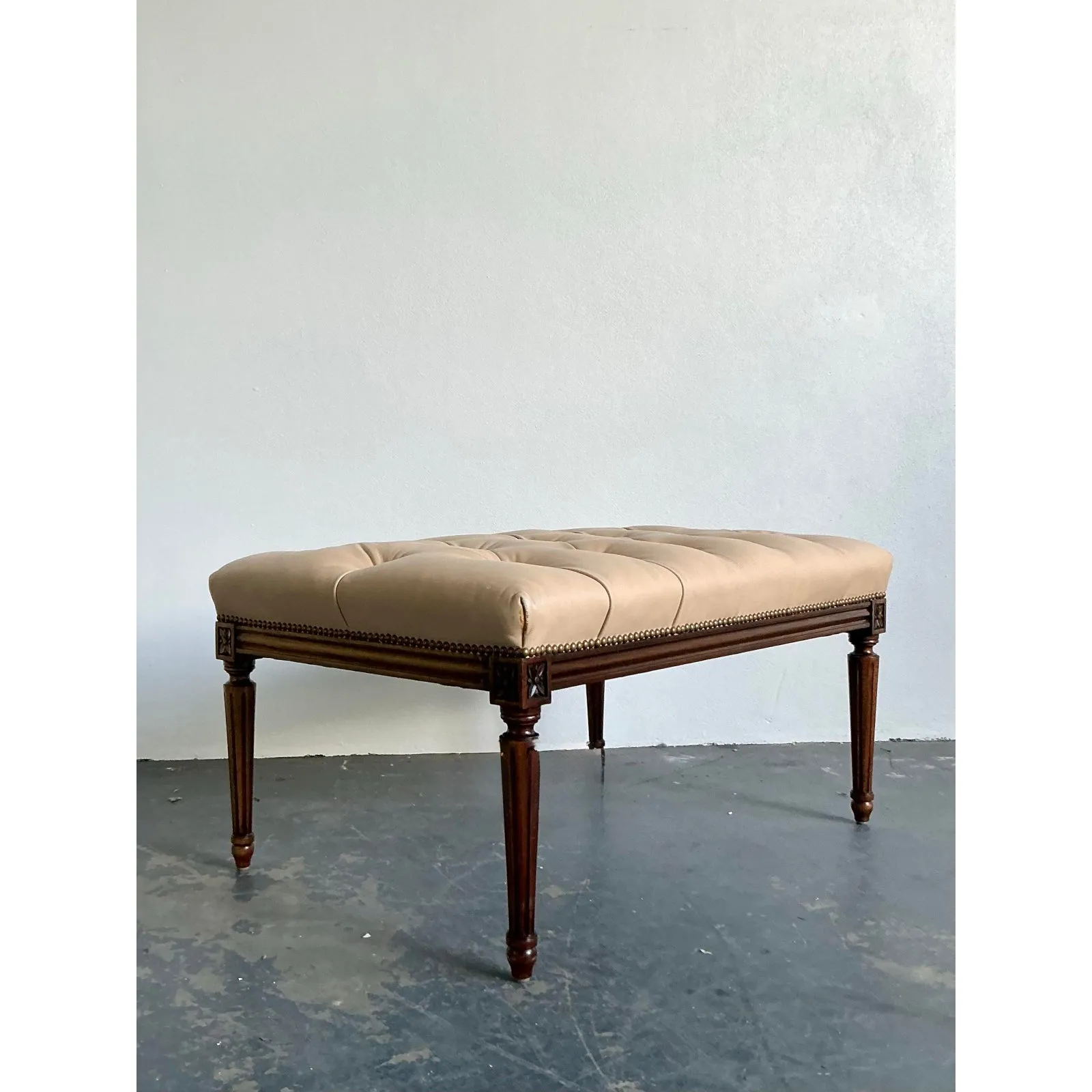 Vintage Regency Tufted Leather Bench — additional photo 2