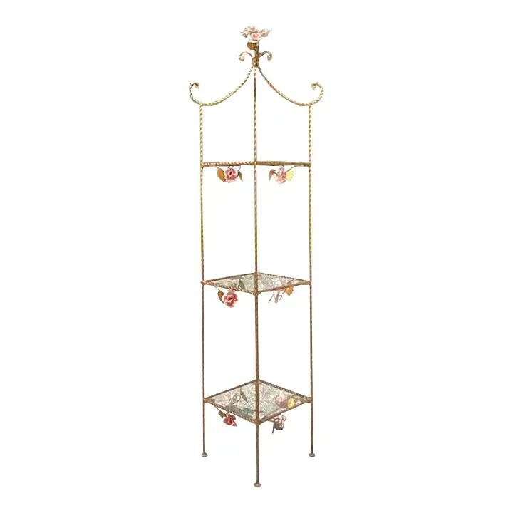 Vintage Regency Twisted Gilt Roses Etagere