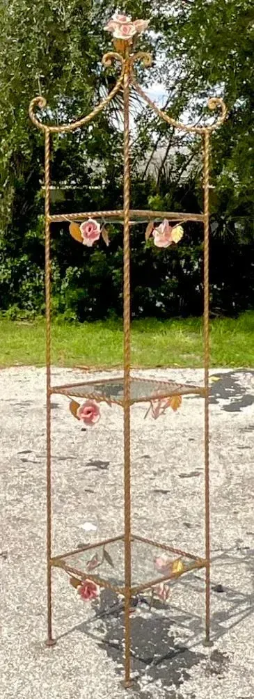 Vintage Regency Twisted Gilt Roses Etagere — additional photo 3