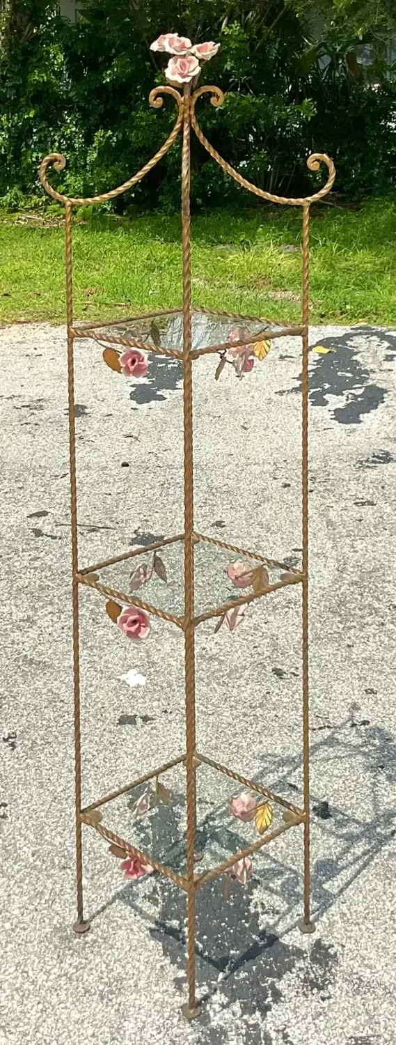 Vintage Regency Twisted Gilt Roses Etagere — additional photo 5