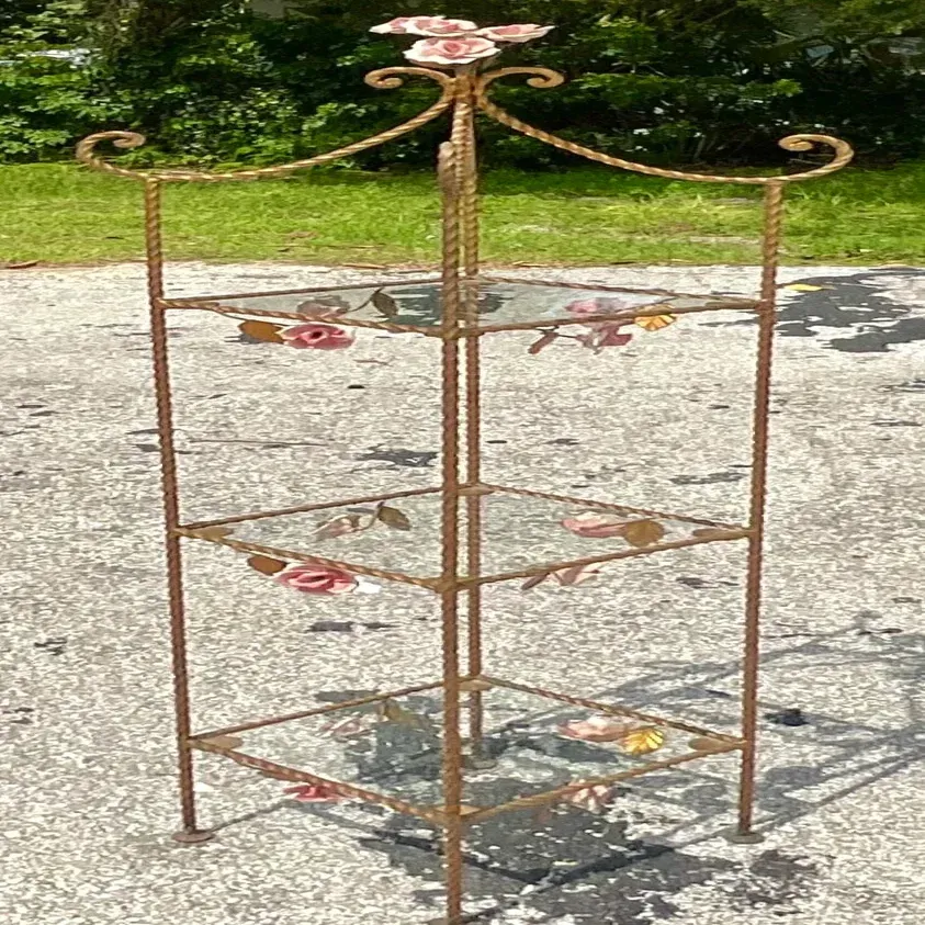 Vintage Regency Twisted Gilt Roses Etagere — additional photo 8