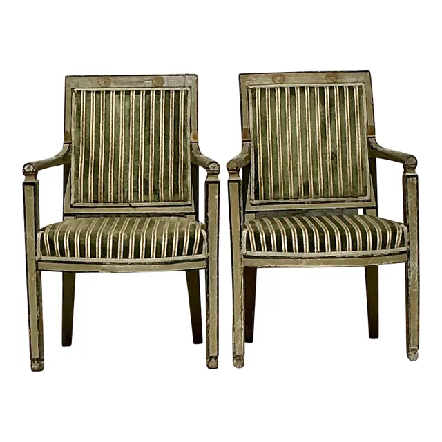 Vintage Regency Velvet Stripe Fauteuil Chairs - A Pair — additional photo 1