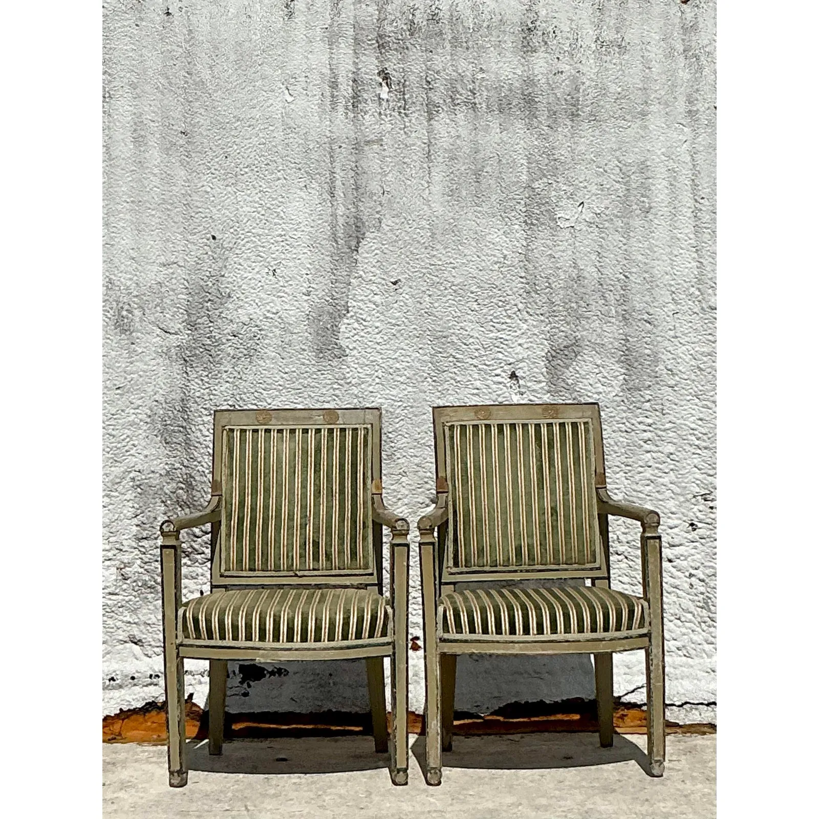 Vintage Regency Velvet Stripe Fauteuil Chairs - A Pair — additional photo 2