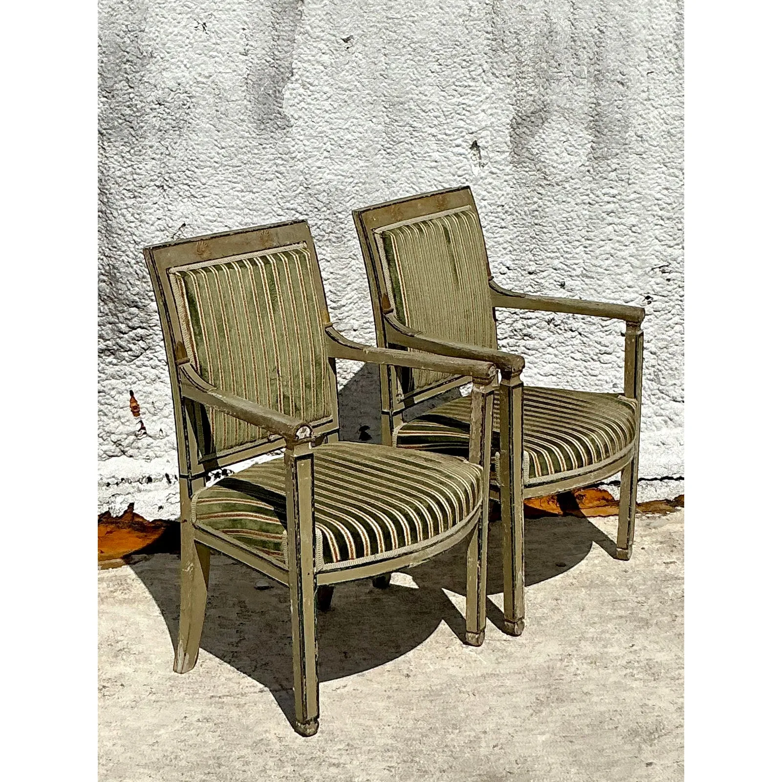 Vintage Regency Velvet Stripe Fauteuil Chairs - A Pair — additional photo 4