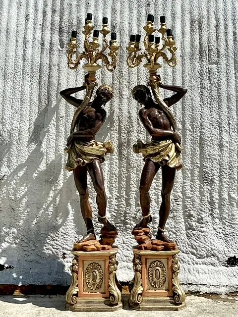 Vintage Regency Venetian Blackamoor Floor Candelabra Lamps - A Pair — additional photo 1
