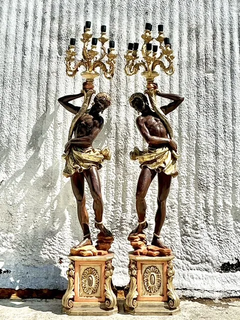 Vintage Regency Venetian Blackamoor Floor Candelabra Lamps - A Pair — additional photo 2