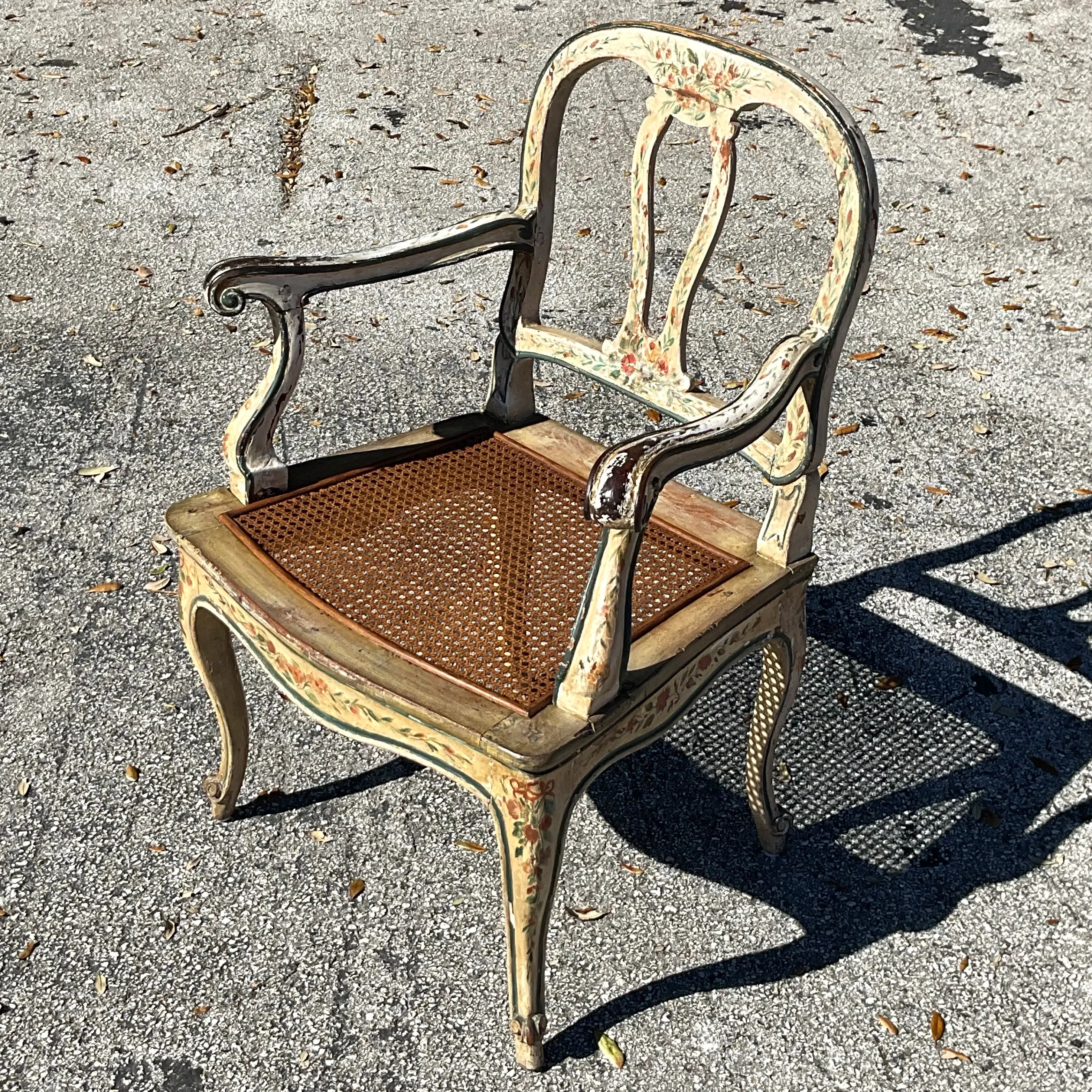 Vintage Regency Venetian Hand Painted Cane Chair — additional photo 2
